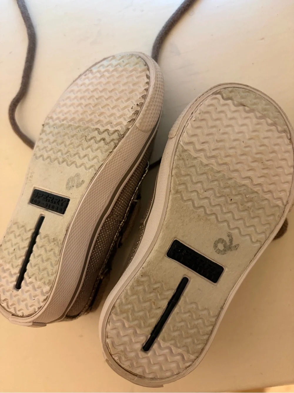 Sperry Kids Glittery Silver Moccasin Boat Shoes Toddler Size 5